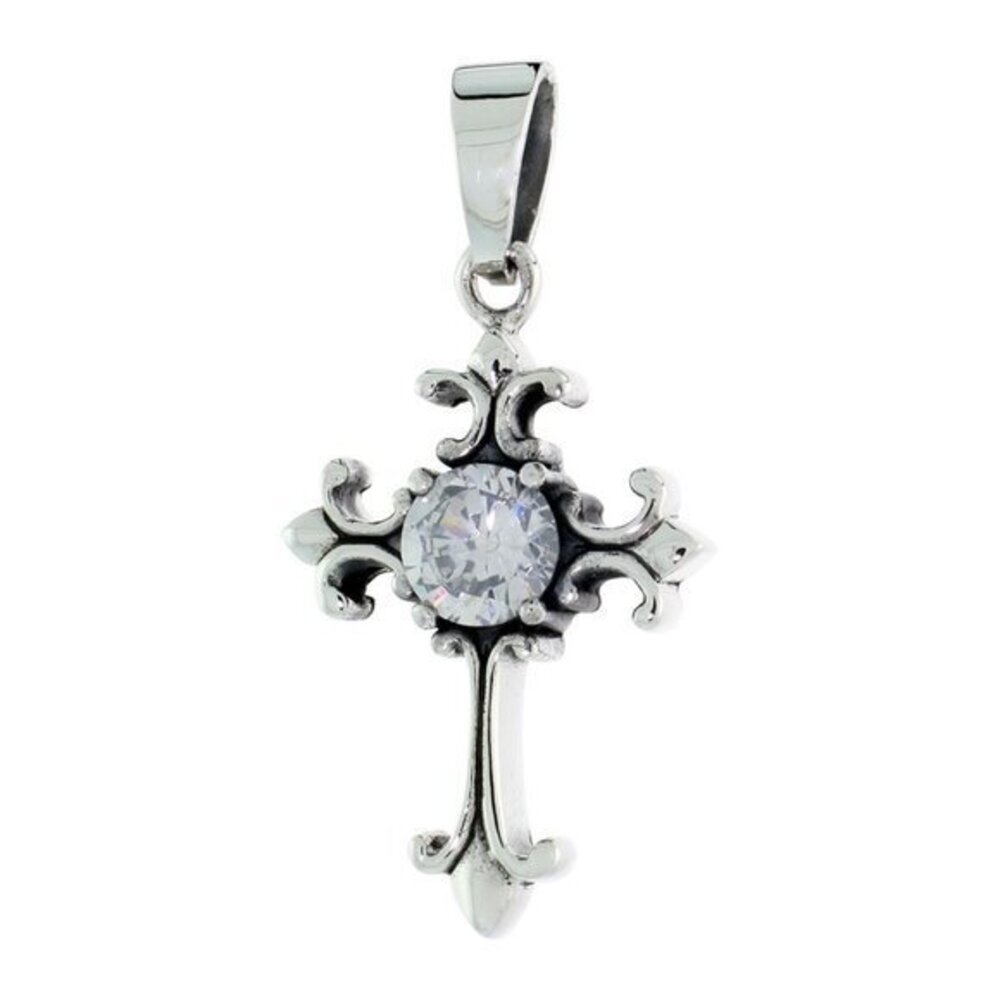 Sterling Silver Nativity Cross CZ Pendant 1" inch